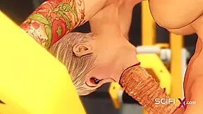 Super busty young blonde can’t resist anal having sex with cyber dickgirl