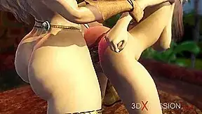 Amazons. A horny shemale fucks hard a young sexy hottie outdoor