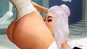 Hot shemale sex cyborg plays with a beautiful blonde in the surgery room