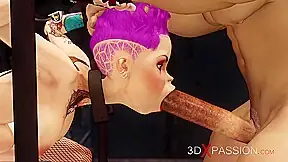Cyberpunk sex! Two policemen fucks hard a cuffed girl