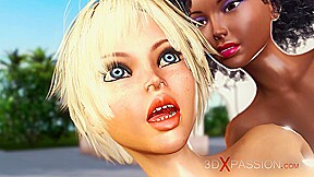 Hot sex in L.A. Sexy ebony dickgirl plays with young blonde in luxurious villa