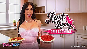 TGIRLS XXX – Avery Lust Striptease Time While Cooking