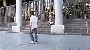 Flaming blonde shemale sucks his cock after nailing